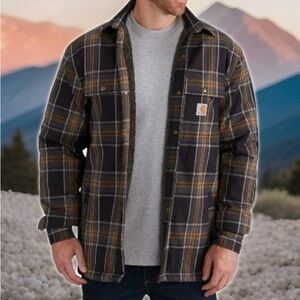Carhartt Men's Dark Plaid Sherpa Lined Shirt Jacket Hubbard